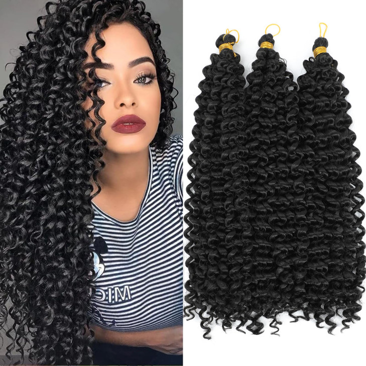 Gogo Curl Crochet Hair Crochet Loose Wave Hair Synthetic Hair Bundles Black Water Wave Hair 14 Inch 3PCS 1B