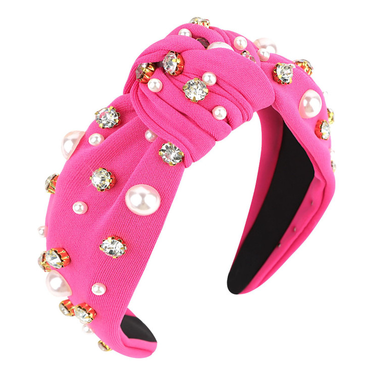 YISSION 1PC Crystal Pearl Knotted Headband for Women Non Slip Rhinestone Headband Wide Pearl Headbands for women Jeweled Embellished Hairband Black H