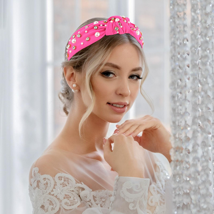 YISSION 1PC Crystal Pearl Knotted Headband for Women Non Slip Rhinestone Headband Wide Pearl Headbands for women Jeweled Embellished Hairband Black H