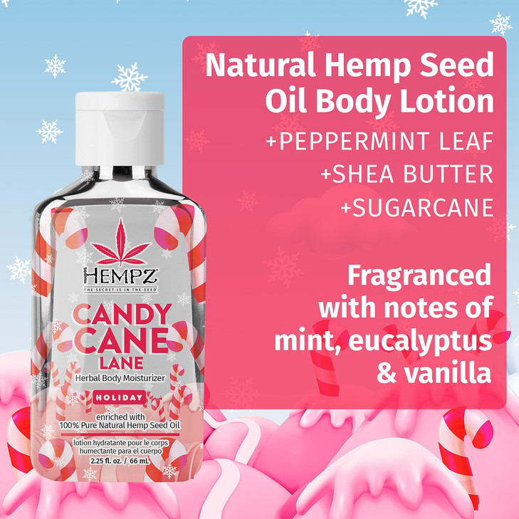 Hempz Limited Edition Peppermint Candy Cane Herbal Body Lotion Moisturizer (2.25 Oz)  Holiday Body Lotion for Women or Men with Dry or Sensitive Ski