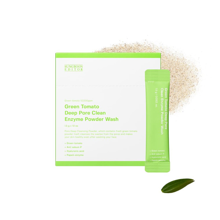 SUNGBOON EDITOR Green Tomato Deep Pore Clean Enzyme Powder Wash, minimize enlarged pores, pore cleaner, facial exfoliating, blackheads removal, clear