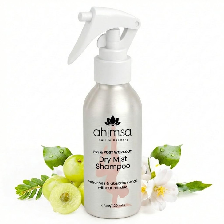 Ahimsa Non Aerosol Dry Shampoo Mist Spray No White Residue Dark Hair Post Workout Dry Shampoo for Sweat Oil Odor Control