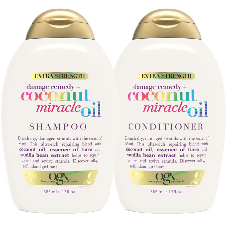 OGX Extra Strength Damage Remedy Coconut Miracle Oil Shampoo Conditioner for Dry Frizzy or Coarse Hair Hydrating Flyaway
