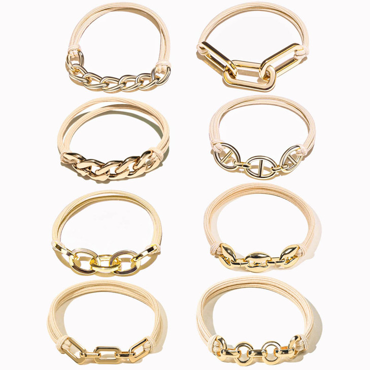 4-Pack Gold Hair Ties - Hair Bands for Women's Hair Double as Cute Hair Tie Bracelet, Double Rope Elastic Metal Hair Ties for Thick Hair, No Damage H