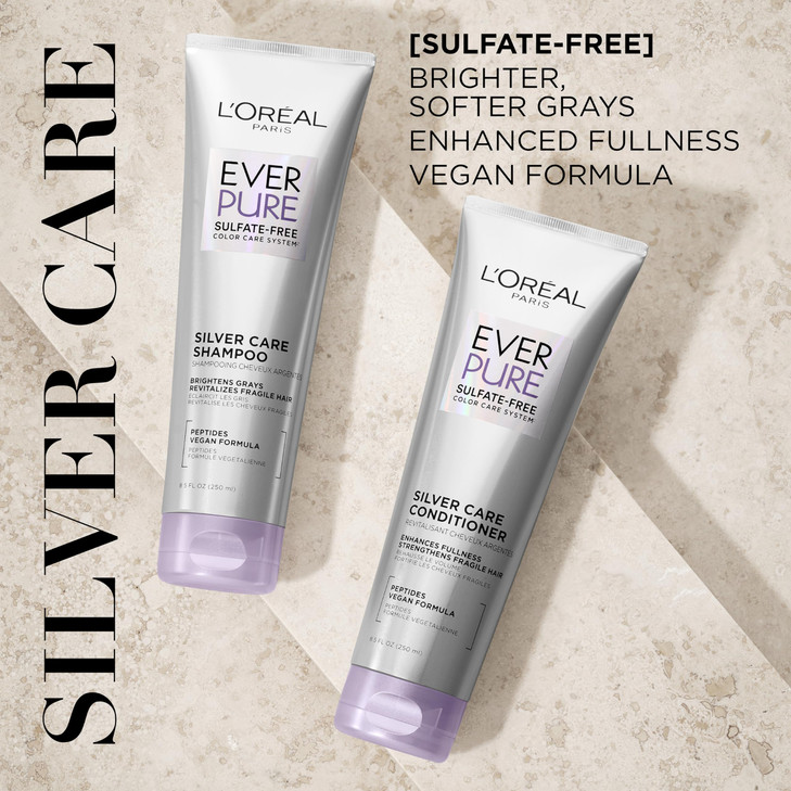 LOreal Paris EverPure Silver Care Sulfate Free Shampoo and Conditioner Set Nourishing Vegan Formula with Peptides for Br