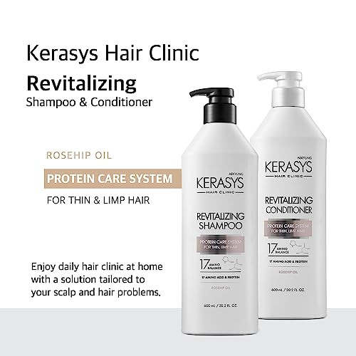 Kerasys Hair Clinic Protein Care System for Thin Limp Hair Rosehip Oil REVITALIZING 135 fl oz 400 ml Shampoo Conditioner