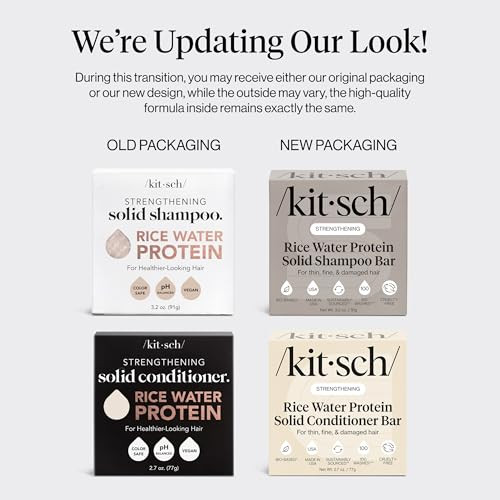 Kitsch Rice Water Protein Solid Shampoo and Conditioner Set for Hair Growth Strengthening Hair Care Duo wRice Protein Vi