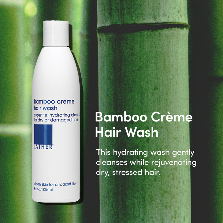 LATHER Bamboo Crme Hair Wash 8 fl oz Daily Shampoo Cleanser Revitalize Hair Jojoba Oil Essential Oils Oat Amino Acids Se