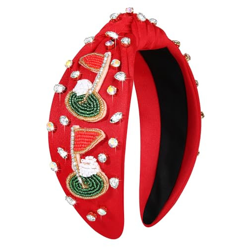 GLBCC Rhinestone Beaded Knot Headband, Red, Sports Accessory Gift for Golf Mom, Coach, Women, Girls