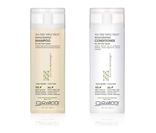 GIOVANNI Tea Tree Triple Treat Invigorating Shampoo Conditioner Set Cooling Peppermint Eucalyptus Rosemary Helps Dry Fla