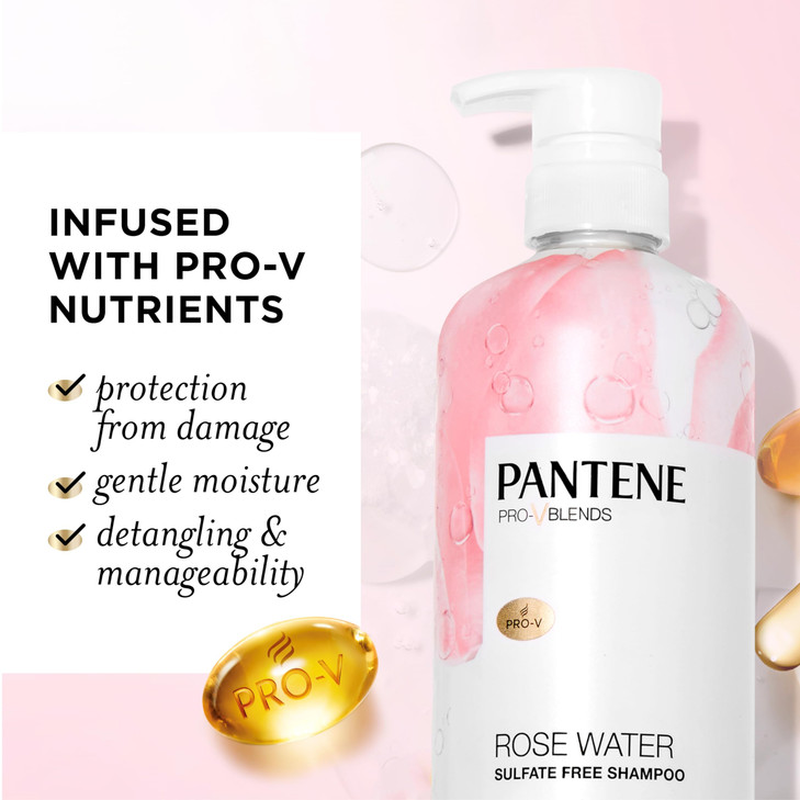 Pantene Sulfate Free Rose Water Shampoo Soothes Replenishes Hydration Safe for Color Treated Hair Nutrient Infused with