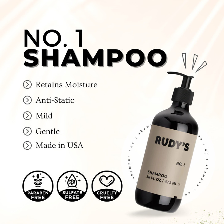Rudys No 1 Moisturizing Shampoo Natural Ingredients wCoconut Oil Paraben Sulfate Free All Hair Types for Men Women 16 fl