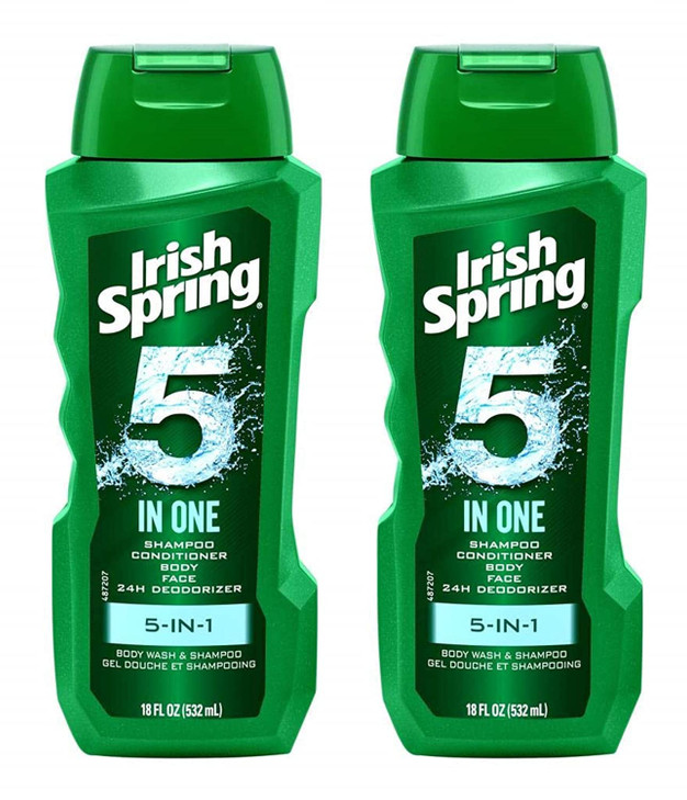 Irish Spring 5in1 Shampoo Conditioner Body Wash Face Wash and Deodorizer 18 oz Pack of 2