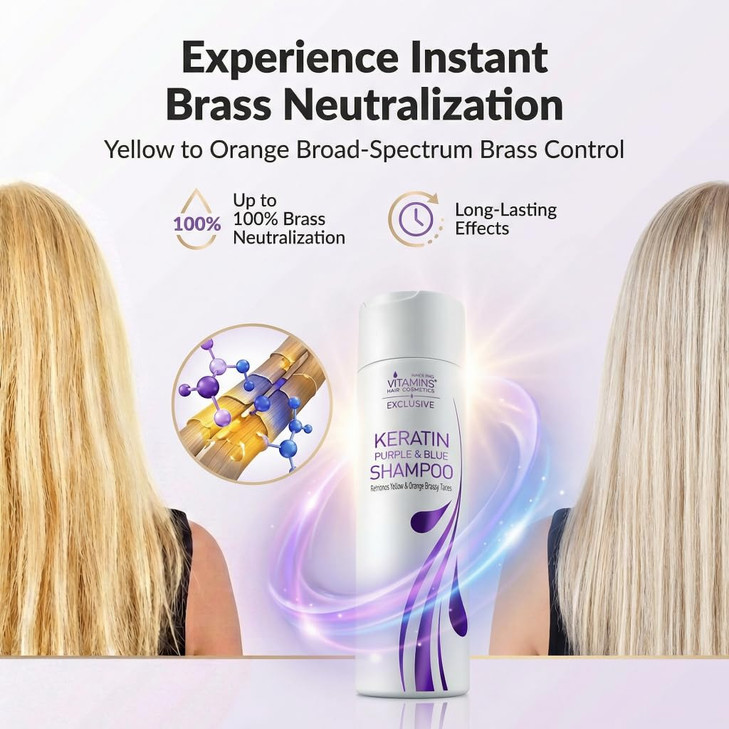 VITAMINS hair cosmetics Keratin Purple Shampoo for Blondes Blue Shampoo Hair Toner for Bleached Hair Tones Brassiness Re