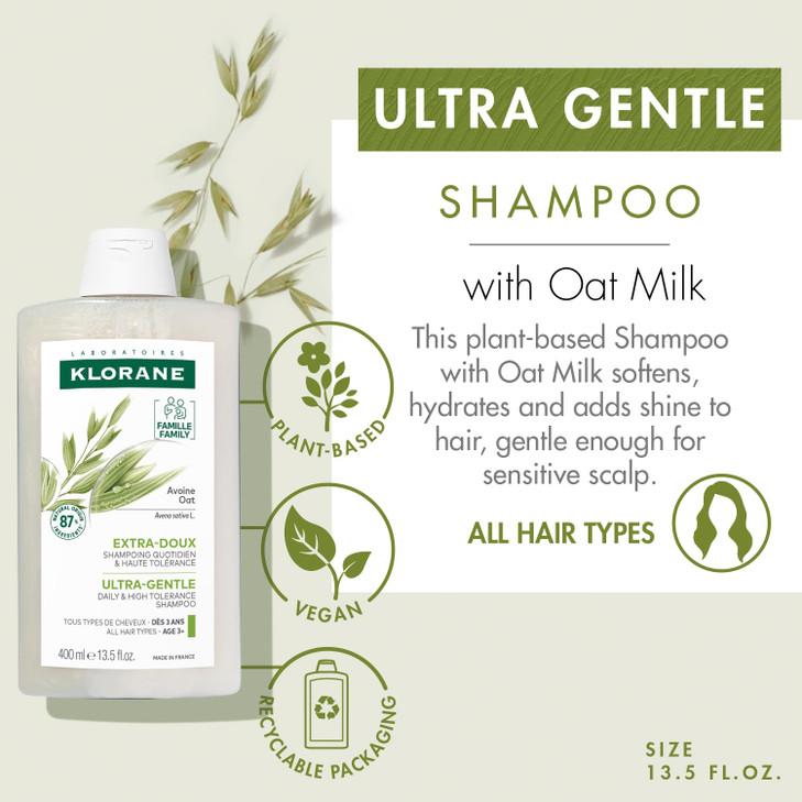 Klorane UltraGentle Shampoo with Oat Milk SulfateFree Dermatologist and Pediatric Tested Hypoallergenic Vegan PlantBased