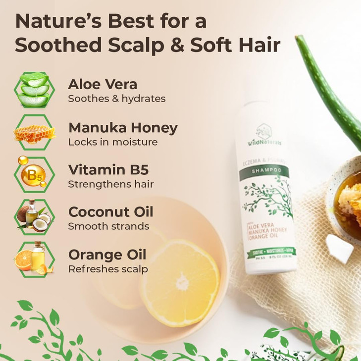 Wild Naturals Eczema Psoriasis Shampoo AntiDandruff Relief for Dry Itchy Scalp Hypoallergenic FragranceFree Formula for