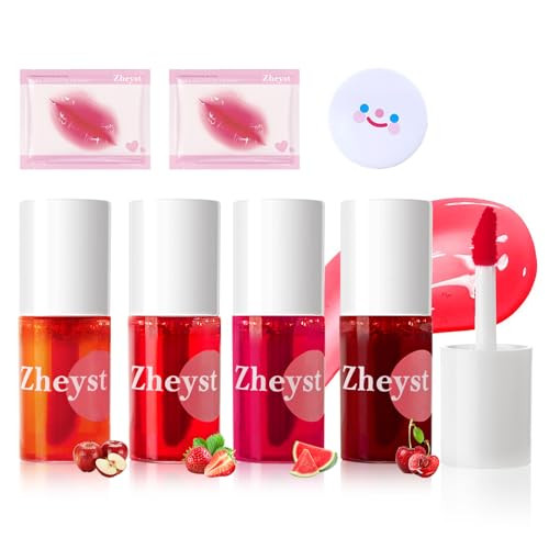 Lip Tint Korean Stain Set, 4 Colors Tinta Para Labios Waterproof Long Lasting Plumping Lip & Cheek Tint Moisturizing Non-sticky Easy Apply Mini Water
