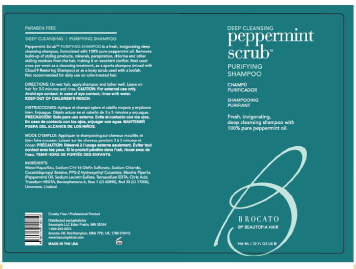 Brocato Peppermint Scrub Purifying Shampoo Deep Cleansing 10 Oz Fresh Invigorating Lightweight with Pure Peppermint Oil
