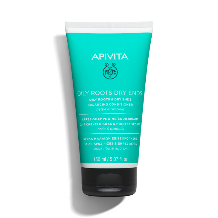 Apivita Oily Roots Dry Ends Shampoo Cleasnes Balances Scalp Oil Repairs Ends with Nettle Propolis 250 mL 845 oz
