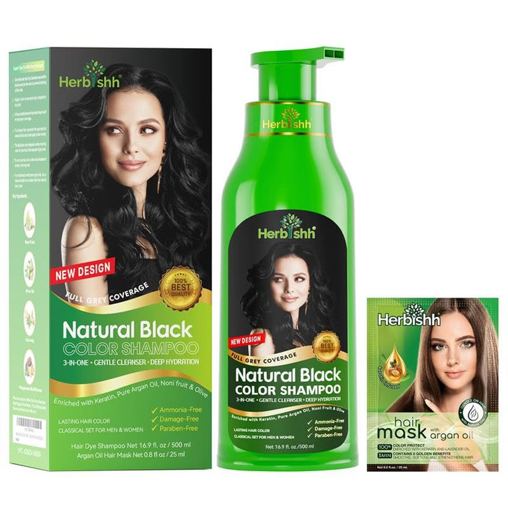 Herbishh Hair Color Shampoo for Gray Hair Natural Hair Dye Shampoo Colors Hair in Minutes Lasts Up To 34 Weeks 500ML 3In