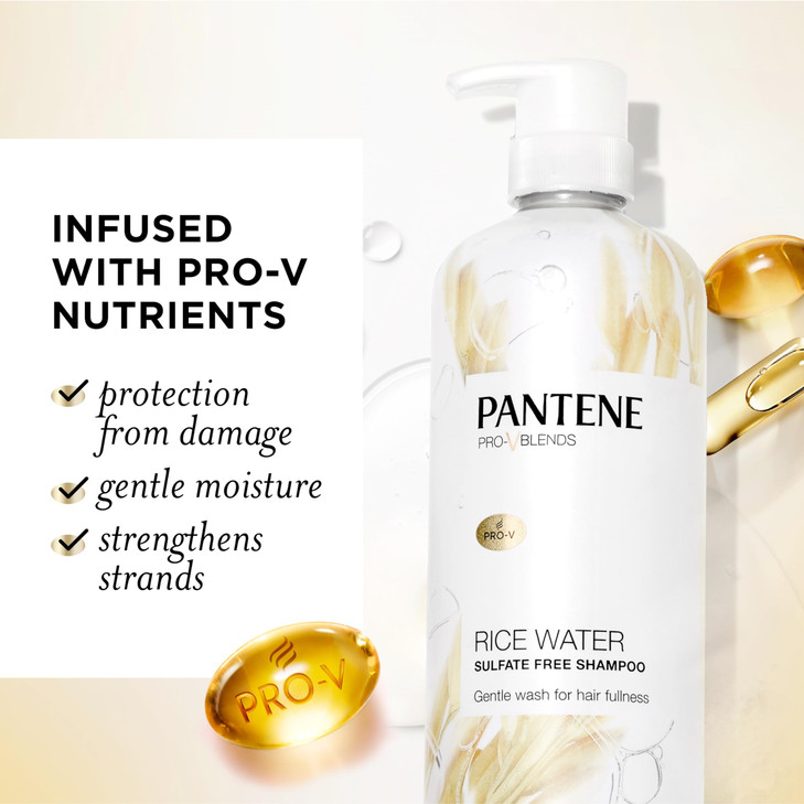 Pantene Sulfate Free Shampoo with Rice Water Protects Natural Hair Growth Volumizing for Women Nutrient Infused with Vit