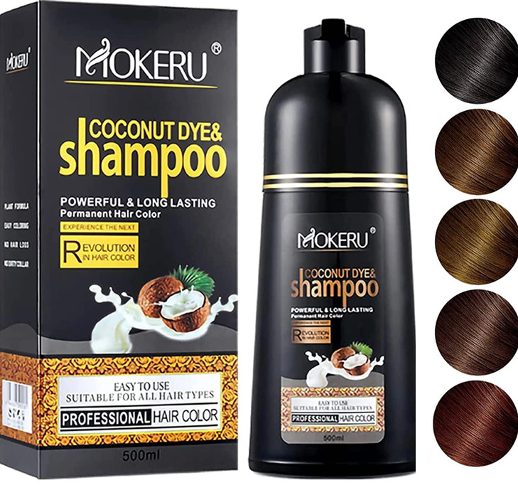 Maani MOKERU Professional Argan COCONUT Oil Hair Dye Color Shampoo 500 ML Instant Fast Acting Long Lasting for Gray Magi