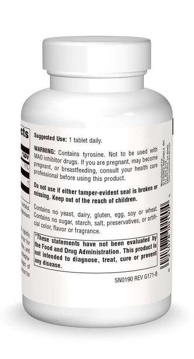 Source Naturals L-Tyrosine -Free Form Amino Acid Supplement - 100 Tablets