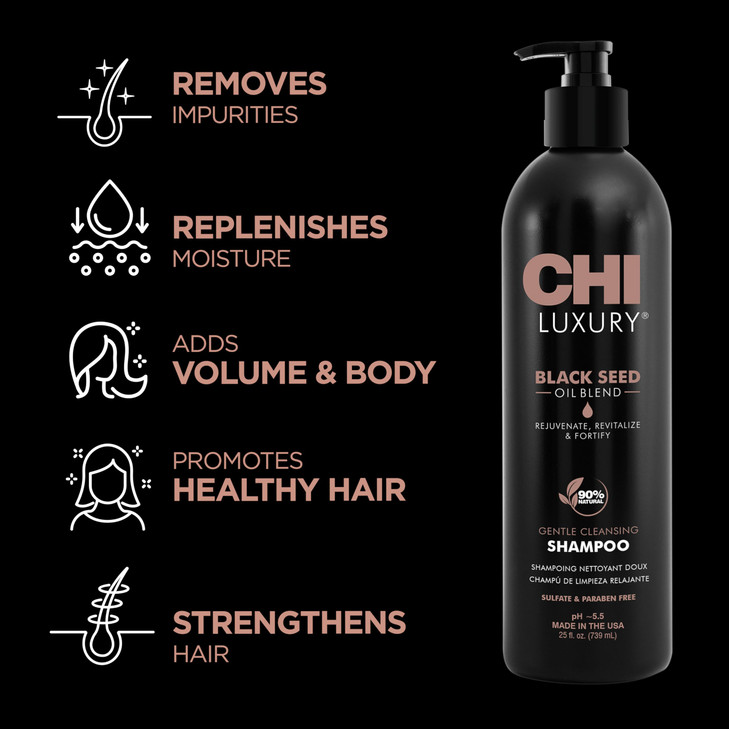 CHI Luxury Black Seed Oil Gentle Cleansing Shampoo Adds Hair Volume Body Strengthens Removes Impurities Sulfate Paraben