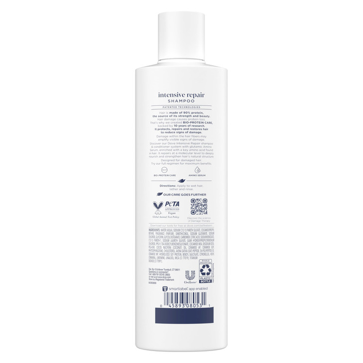Dove Shampoo 4 count Intensive Repair for Damaged Hair with BioProtein Care Technology and Amino Serum 12 Fl Oz