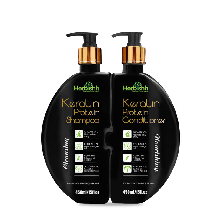 Herbishh Keratin Shampoo and Conditioner Set Anti Frizz 15 floz Each Sulfate and Paraben Free Shampoo and Conditioner Hy