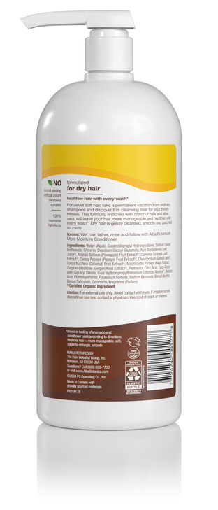Alba Botanica More Moisture Shampoo Coconut Milk 32 Oz Packaging May Vary