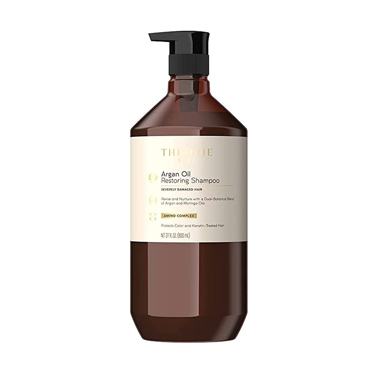 Theorie Argan Oil Restoring Shampoo Rejuvenate Moisturize Sulfate Free Suited for All Hair Types Safe for Color Keratin