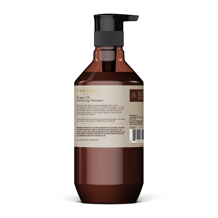 Theorie Argan Oil Restoring Shampoo Rejuvenate Moisturize Sulfate Free Suited for All Hair Types Safe for Color Keratin