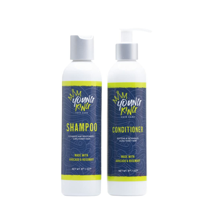 YOUNG KING HAIR CARE Shampoo and Conditioner Set for Kids Hair Wash and Detangle Natural Curls Made with Shea Butter Coc