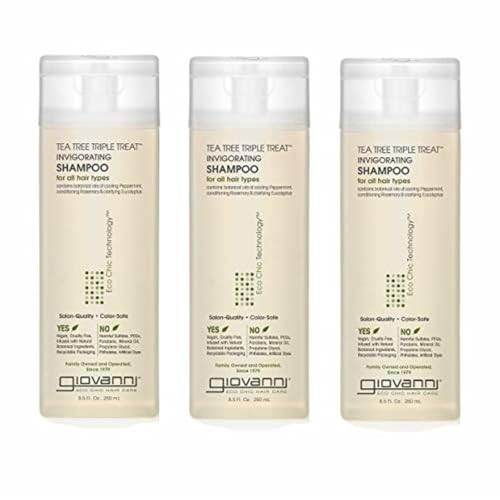 GIOVANNI Tea Tree Triple Treat Invigorating Shampoo Cooling Peppermint Eucalyptus Rosemary Strengthen Rejuvenate Hair Sc