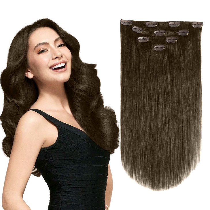 GEELOOK Clip in Hair Extensions Real Human Hair 14 Inch Darkest Brown 2 Color Double Weft 100 Remy Human Hair Thick Long