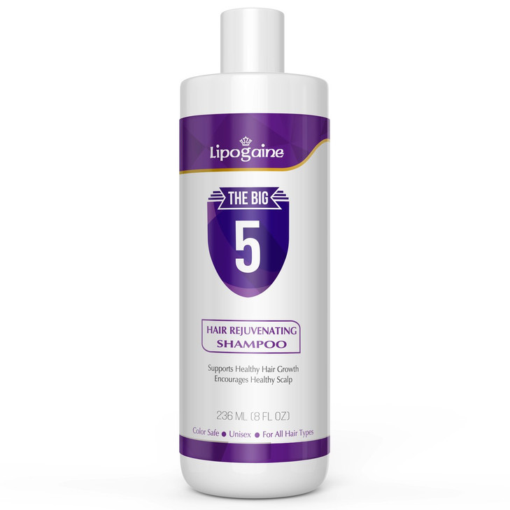 Lipogaine Big 5 Hair Stimulating Shampoo for Hair Thinning Breakage for All Hair Types Men and Women Infused With Biotin