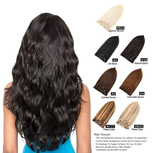 GEELOOK Clip in Hair Extensions Real Human Hair 14 Inch Chocolate BrownLight Blonde 427 Color Double Weft 100 Remy Human