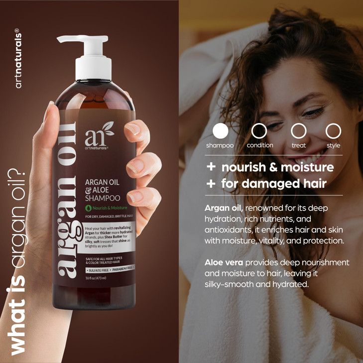 Artnaturals Moroccan Argan Oil Shampoo 16 Fl Oz 473ml Moisturizing Volumizing Sulfate Free Shampoo for Women Men and Tee