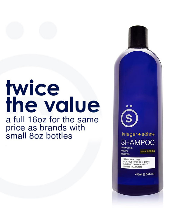 Krieger Shne Shampoo for Men 16oz 1 Bottle Invigorating Shampoo with Tea Tree Oil Peppermint Oil Paraben Free Formulated