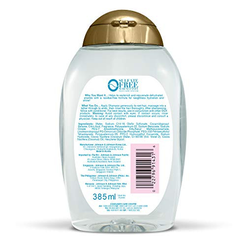 OGX Weightless Hydration Coconut Water Shampoo 13 Ounce Bottle Lightweight Hydrating Formula SulfateFree Surfactants