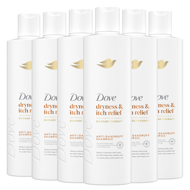 Dove Damage Therapy Derma Shampoo Pack of 6 Dryness Itch for Flaky Scalp with Pyrithione Zinc and Coconut Oil 12 Fl Oz