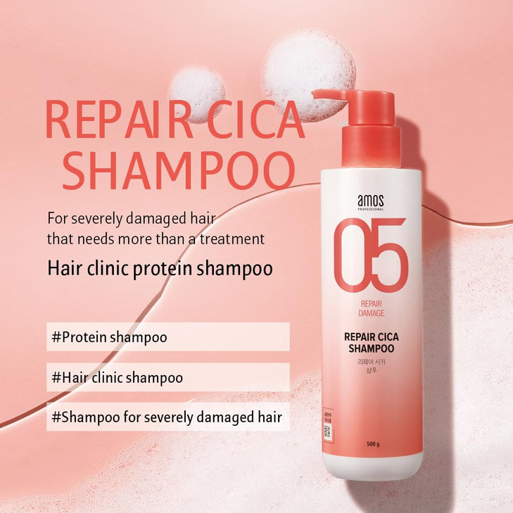 AMOS PROFESSIONAL Repair Cica Shampoo Damaged Hair Shampoo Hair Clinic Protein Shampoo Help Untangle Hair and Repair Spl