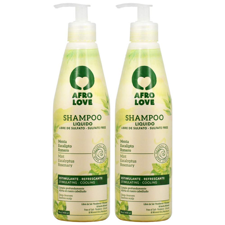 Afro Love Shampoo 16oz Pack of 2 SulfateFree Deep Cleansing Hydrating for Natural Curly Coily Hair Refreshing with Mint