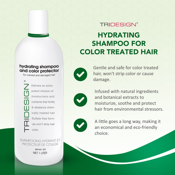 TRIDESIGN Hydrating Shampoo for Color Treated Hair Sulfate and Paraben Free Color Care Treatment Concentrated Hair Color