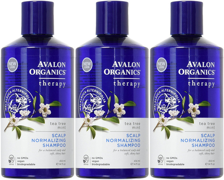 Avalon Organics Scalp Normalizing Shampoo Tea Tree Mint Therapy 14 oz Pack of 3
