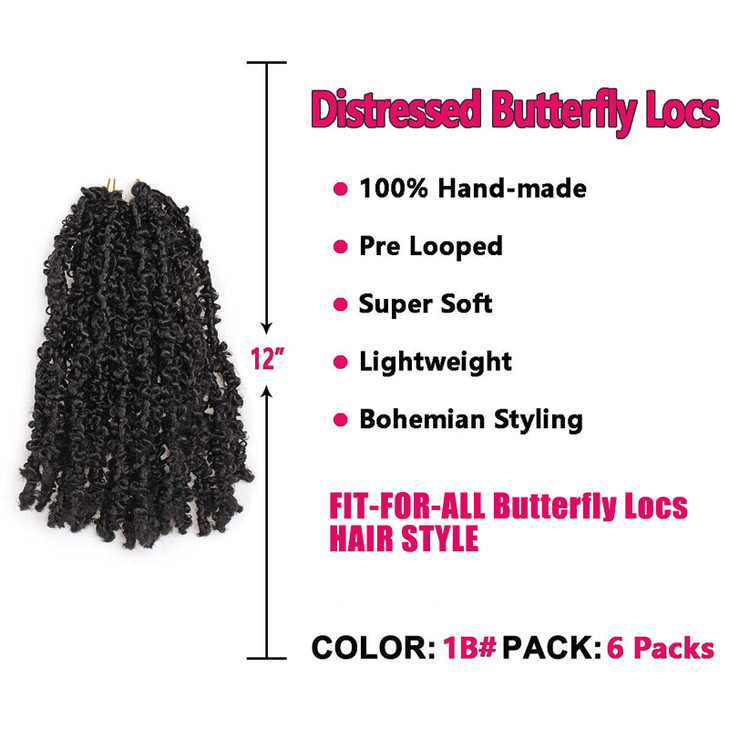 Beverlee Butterfly Short Bob Faux Locs Crochet Braids Pretwisted Soft Locs Hair for Women 1B