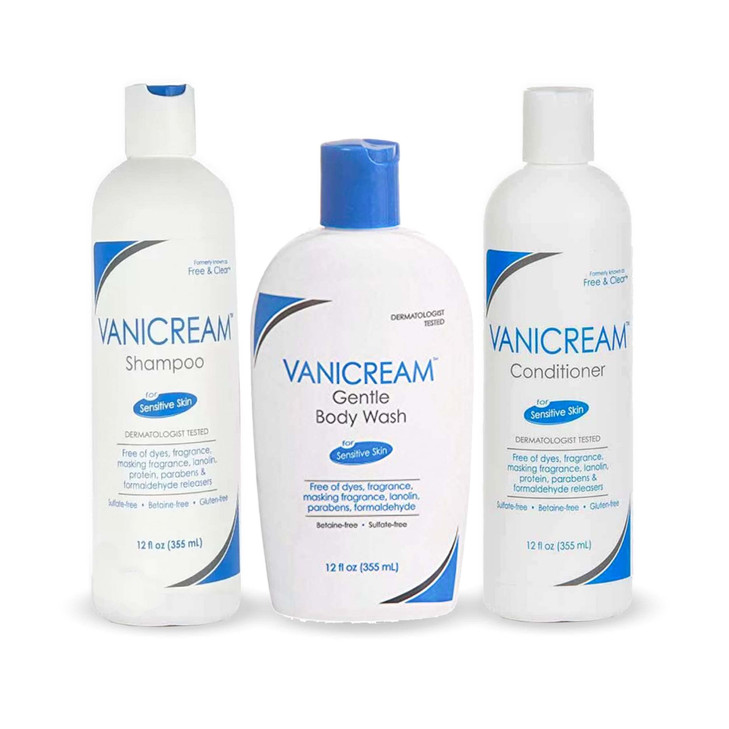 Vanicream Free and Clear Shampoo Conditioner and Body Wash Set For Sensitive Skin Fragrance and Paraben Free 12 Ounce