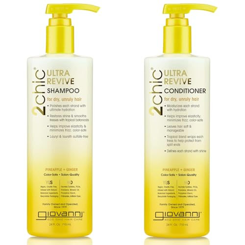 GIOVANNI 2chic UltraRevive Shampoo Conditioner Pineapple Ginger to Moisturize Dry Unruly Hair Aloe Vera ProVitamin B5 La