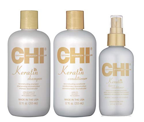 Chi Keratin Reconstructing Shampoo Conditioner 12oz plus Leavein Conditioner 6oz Bundle